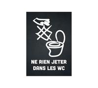 Sticker autocollant "NE RIEN JETER DANS LES TOILETTES" fond noir format A5