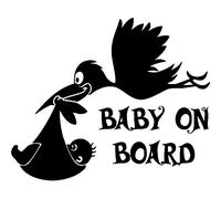 Sticker Baby on board Cigogne avec un bébé