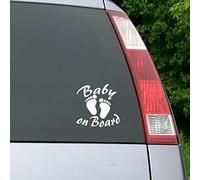 Sticker Bébé à bord avec l'empreinte de bébé - 15 x 15cm - Blanc