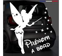 Sticker bébé à bord pour voiture PRENOM personnalisé Petite Fée 20 cm Blanc - Anakiss