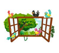 Sticker belle vue sur la forêt et ses oiseaux