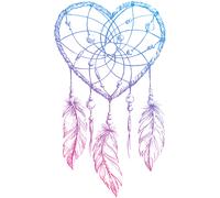 Sticker bohème attrape rêves cœur et plumes