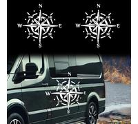 Sticker Boussole Vintage Déco - Kit stickers Van Life Camping car - Autocollant voiture moto camping car - Stickers Boussole camping car - Pack de 2 unités (20x20 cm, Blanc)