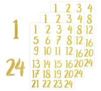 Sticker Calendrier de l'avent, 3 Feuilles Autocollants en Forme de Chiffres, Autocollant Numero Calendrier, Autocollant Chiffres Doré, Deco Sticker Numero 1-24, Decoration pour l'Avent