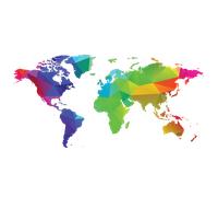 Sticker carte du monde origami arc en ciel
