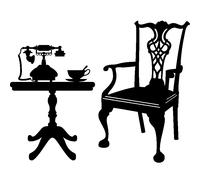 Sticker Chaise, table, téléphone