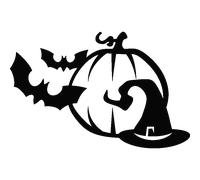 Sticker Chapeau de sorcière, grosse citrouille et chauves-souris pour iPad/MacBook