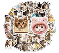 Sticker Chat 50 Pièces Autocollants de Chat Mignons Stickers Animaux Autocollant Chat Kawaii Scrapbooking Autocollant Enfant pour Skateboard Ordinateur Portable Bouteille Journal Guitare