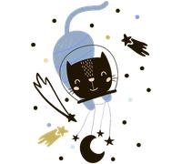 Sticker chat cosmonaute dans les étoiles scandinaves