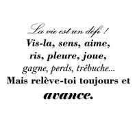 Sticker citation la vie est un défi, vis-la, sens, aime