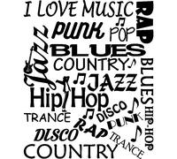 Sticker citation musique i love music, punk, rap, pop