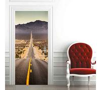 Sticker De Porte 3D Paysage De Route Du Désert 77 X 200 Cm Autocollant Porte Pvc Trompe L'Oeil Papier Peint Mural Imperméable Art Decal Amovible Pour Salon Cuisine Chambre Salle De Bain Décoration