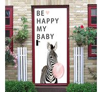 Sticker De Porte Animal Noir Et Blanc Ballon Zèbre 77 X 200 Cm Sticker De Porte Trompe L'Oeil Effet 3D Sticker De Porte Wc Enfant Chambre Salle De Bain Art Décoration Autocollant De Porte, Auto-Adhés