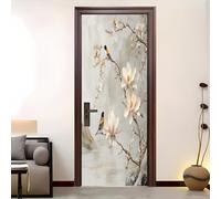 Sticker de Porte Art Papier Peint 77x200 cm Fleurs Et Oiseaux de Magnolia Peints Auto-Adhésif, Amovible et PVC Imperméable Brun Autocollant Décoratif pour Intérieur - Design Salle