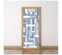 Sticker De Porte Géométrique Moderne Bleu Et Blanc 77X200Cm Trompe L'Oeil Effet 3D Intérieure Papier Peint Imperméable Auto-Adhésif Muraux Chambre Salon Cuisine Autocollant De Porte Décoration