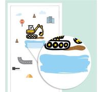 Sticker de porte personnalisable avec le prénom de votre enfant - Bienmarquer - Autocollant et réutilisable. (Thème Construction)