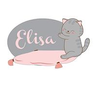 Sticker De Porte Personnalisable Avec Le Prénom de Votre Enfant - Petit Chaton - Dimensions 17.5 x 10.7 cm - Adhésif