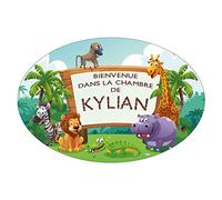 Sticker De Porte Personnalisable Avec Le Prénom de Votre Enfant - Univers Jungle - Dimensions 15 x 10 cm - Adhésif