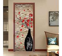 Sticker De Porte Trompe L'Oeil Effet 3D Intérieure Muraux Vase À Fleur Rouge 85 X 215 Cm Stickers Salle De Bain Cuisine Décoration - Auto Adhésif Art Papier Peint Peintures Autocoll