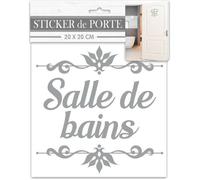 Sticker décoratif de porte - SALLE DE BAINS - Gris - Vinyle - 20 x 20 cm