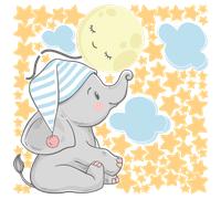 Sticker éléphant avec le ballon de lune + 80 étoiles
