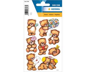 Sticker/étiquette à bijoux motif ourson avec fleurs, 3 feuilles