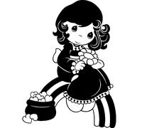 Sticker Fillette, panier de cœur, fleur