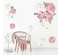 Sticker Mural Fleur Pivoine Sticker Bébé Décor,stickers muraux salon,Muraux Mural Stickers Chambre,Pivoine Fleurs Sticker Mural Vintage Pêche Aquarelle Pivoine Salon décoration Décoration Art (B)