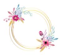 Sticker fleurs et cercles effet aquarelle pour miroir