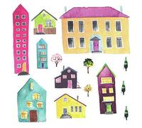 Sticker Géant Repositionnable Village en Aquarelle