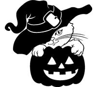 Sticker halloween Chat avec chapeau