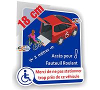 Sticker Handicap/Autocollant Véhicule équipé d'une Rampe d'accès Handicapé (Modèle Femme - 18 cm)