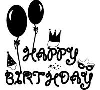 Sticker Happy birthday ballons, couronne et masque