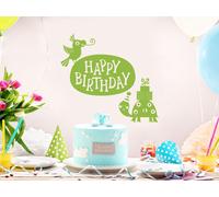 Sticker Happy Birthday Tortue et Perroquet - Nombreuses tailles et couleurs disponibles