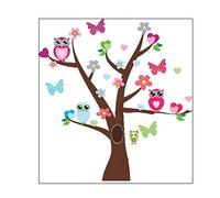Sticker hiboux et papillons sur un arbre