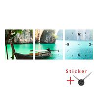 Sticker horloge Bateau, rivière et montagnes
