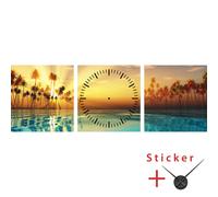 Sticker horloge Couché de soleil, cocotiers et rivière