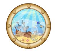 Sticker Hublot avec épave de bateau