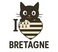 Sticker “I love Bretagne” avec chat noir - Autocollant drapeau breton - Souvenir bretagne, déco laptop, carnet - sticker bretagne - fan chat