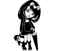 Sticker Jolie fille, parapluie fermée, nounours
