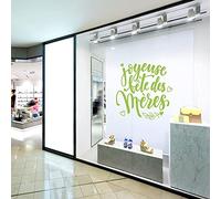 Sticker Joyeuse Fête des Mères - Dimensions 58 x 58 cm - Coloris Vert Tilleul Brillant - Autocollant Vitrine - Fête des Mères