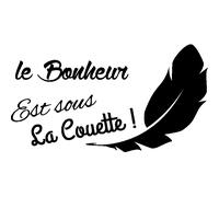 Sticker Le bonheur est sous la couette avec une plume
