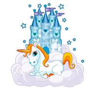 Sticker Licorne et son château enchanté