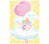 Sticker licorne planant dans les nuages + 100 étoiles