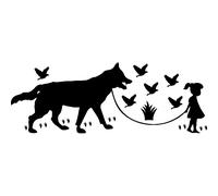 Sticker loup,les oiseaux et une petite fille