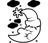 Sticker Lune qui dort, étoile et nuage