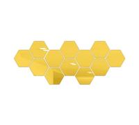 Sticker Miroir Mural 12 pièces hexagone miroir Stickers muraux acrylique auto-adhésif or argent noir carreaux décalcomanies bricolage ménage décoratif autocollant(Gold)