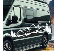 Sticker Montagnes Sapin Déco - Kit stickers Van Life - Autocollant voiture moto camping car - Stickers Montagne camping car - Pack de 2 unités (80x30 cm, Blanc)