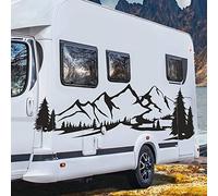 Sticker Montagnes Sapin Déco - Kit stickers Van Life - Autocollant voiture moto camping car - Stickers Montagne camping car - Pack de 2 unités (180x66 cm, Noir)