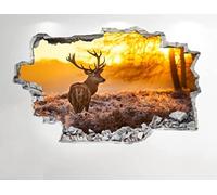Sticker mural 3D Cerf Cerf Coucher de Soleil Sticker Mural Look 3D - Chambre Salon Nature Sticker Mural Z56 80x120cm